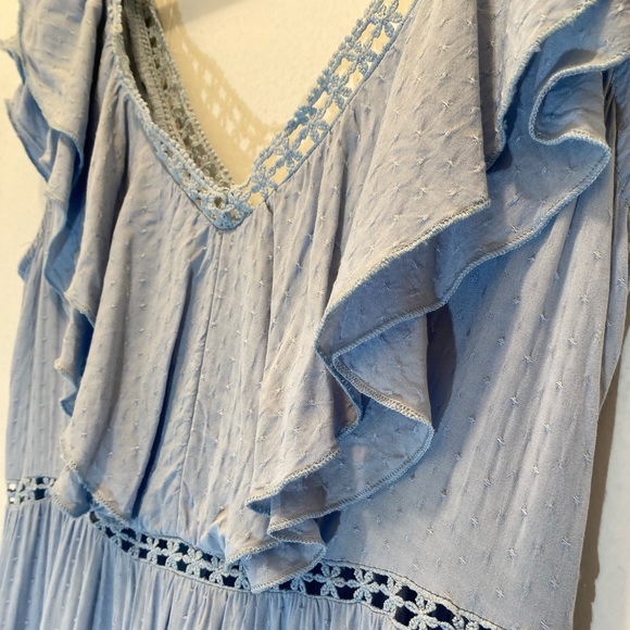 Simplee Tiered Ruffle Lace Inset Flounce Hem Maxi Peasant Dress - Picture 5 of 11